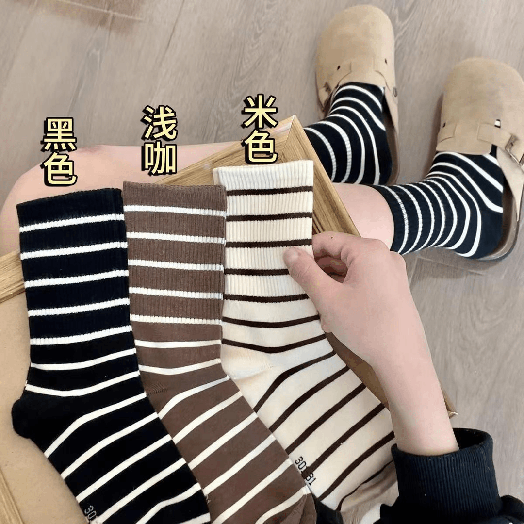 【爆款】秋冬条纹袜运动堆堆袜Iins时尚韩潮学院风黑白网红学生女袜