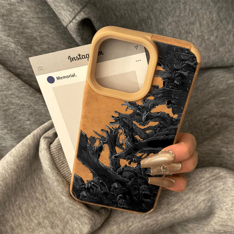 挣扎艺术翻毛皮适用苹果1615promax手机壳iPhone13美拉德12/11/14