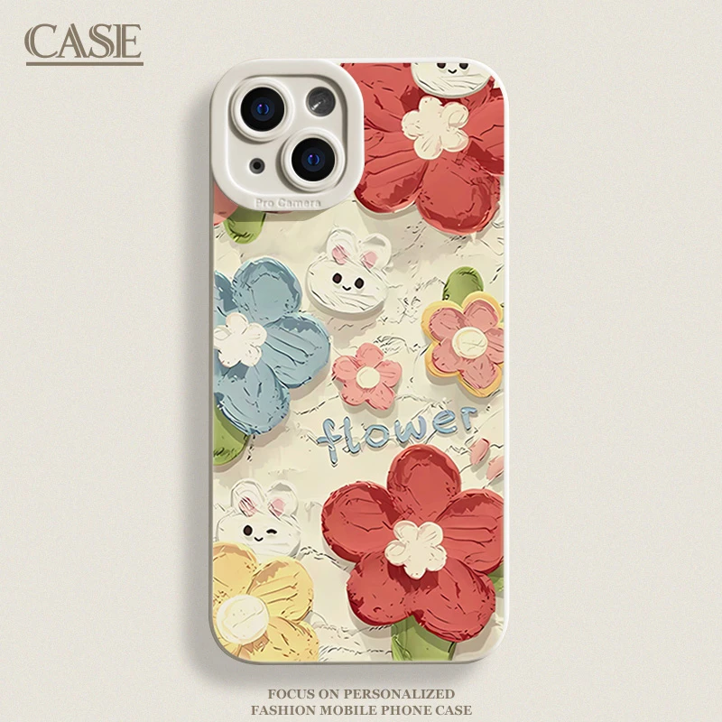 鲜花兔子iPhone15ProMax手机壳14苹果13硅胶12全包78p男女11xs/xr