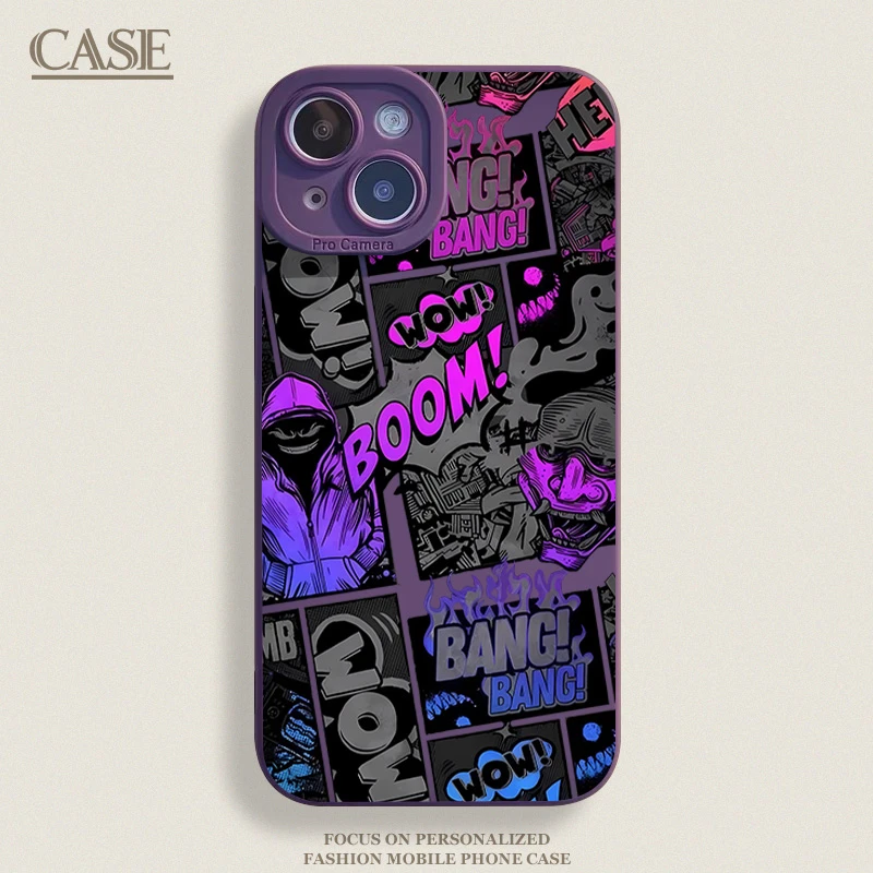 黑紫漫画适用iPhone16ProMax手机壳15苹果14硅胶13软7p12男女11xs