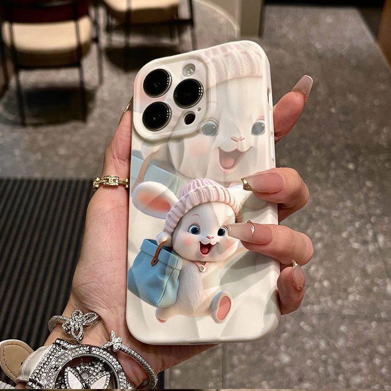 秋冬嘟嘟兔适用iphone16/15苹果12褶皱手机壳14promax防摔13软11