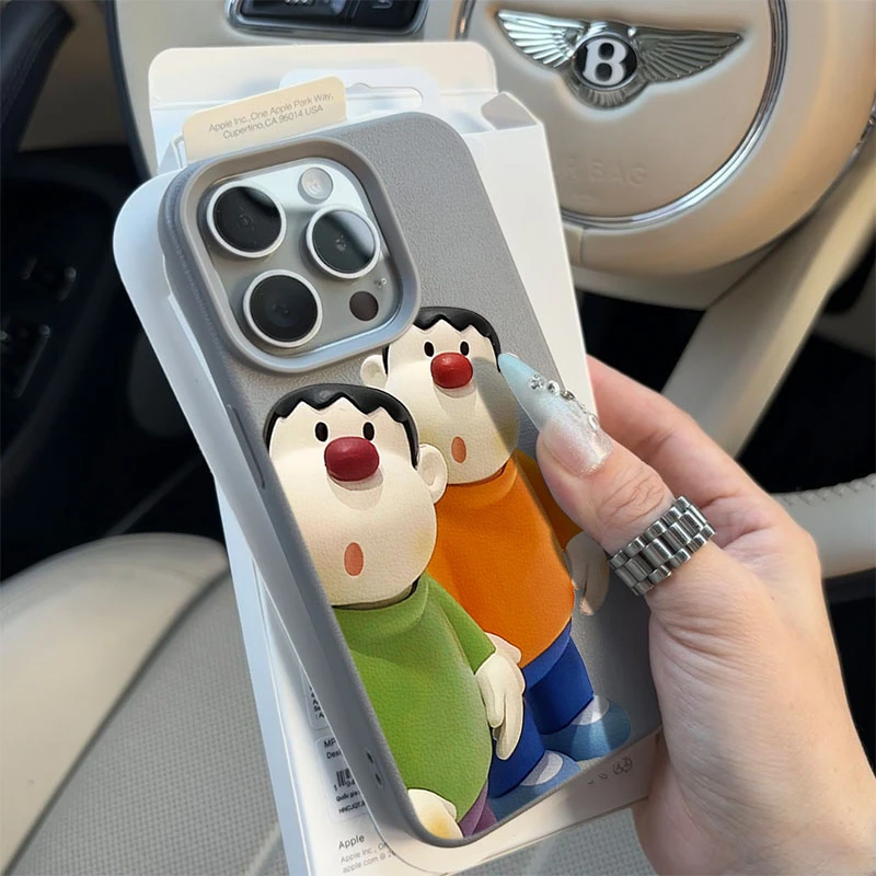 呆萌胖虎两适用苹果16/15手机壳iPhone14promax13荔枝纹12软胶11P