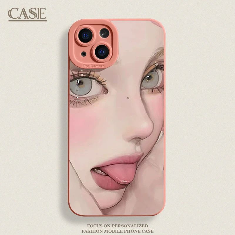 吐舌女孩iPhone15ProMax手机壳14苹果13硅胶12全包78p男女11xs/xr