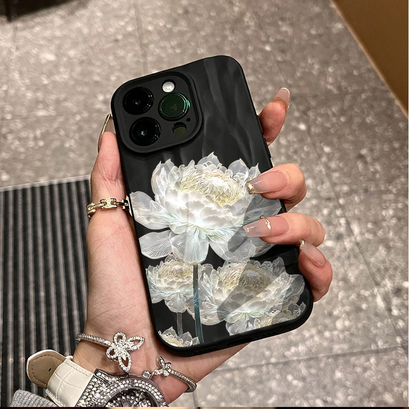 国风荷花适用iphone15苹果12褶皱手机壳14promax全包13防摔软壳11