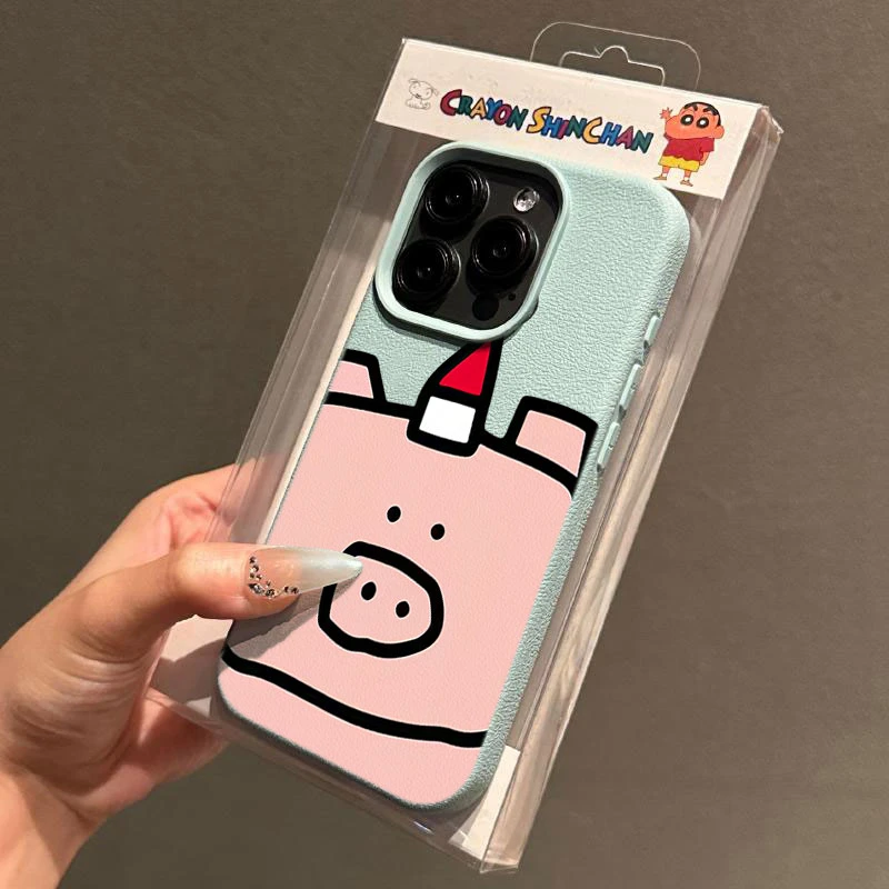 圣诞小猪适用苹果15手机壳iPhone14promax高级感13荔枝纹12全包11