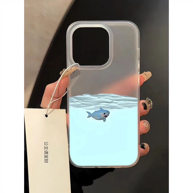 创意鲨鱼出没iPhone15/14promax磨砂手机壳11苹果13/12xr软11卡通