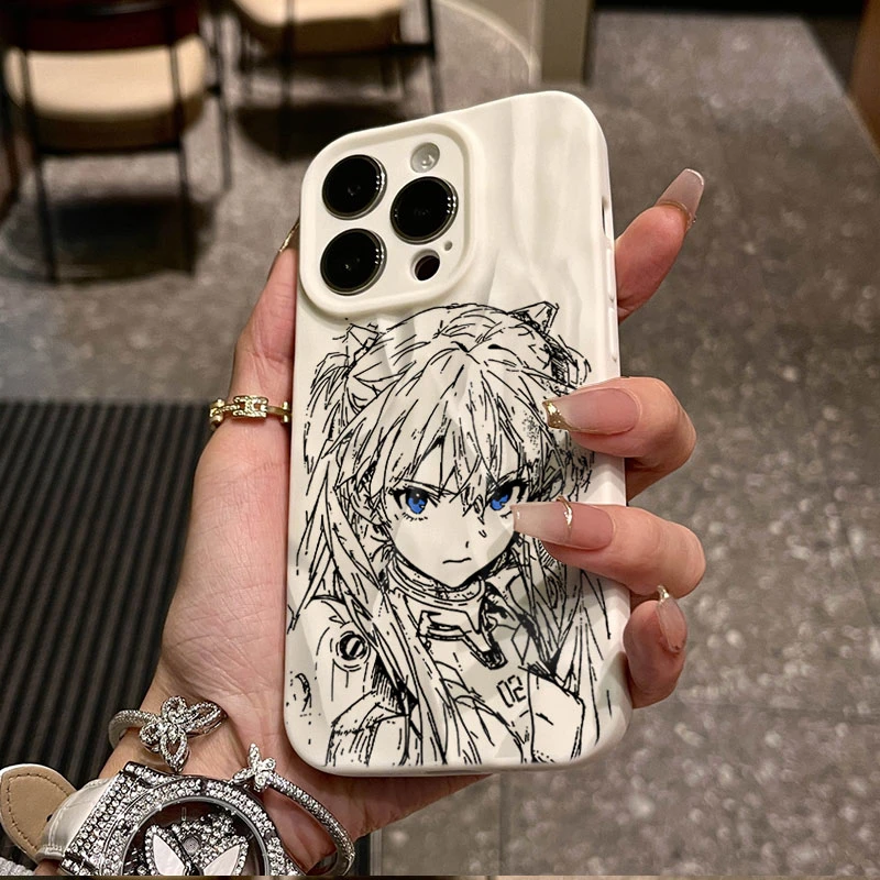 线稿明日香适用iphone16/15苹果12褶皱手机壳14promax防摔13/11潮