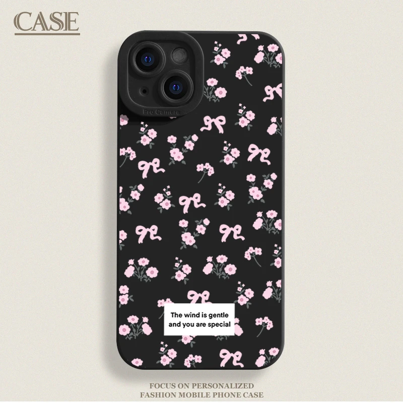 粉蝴蝶结小花iPhone15ProMax手机壳14苹果13硅胶12女78p软11xs/xr