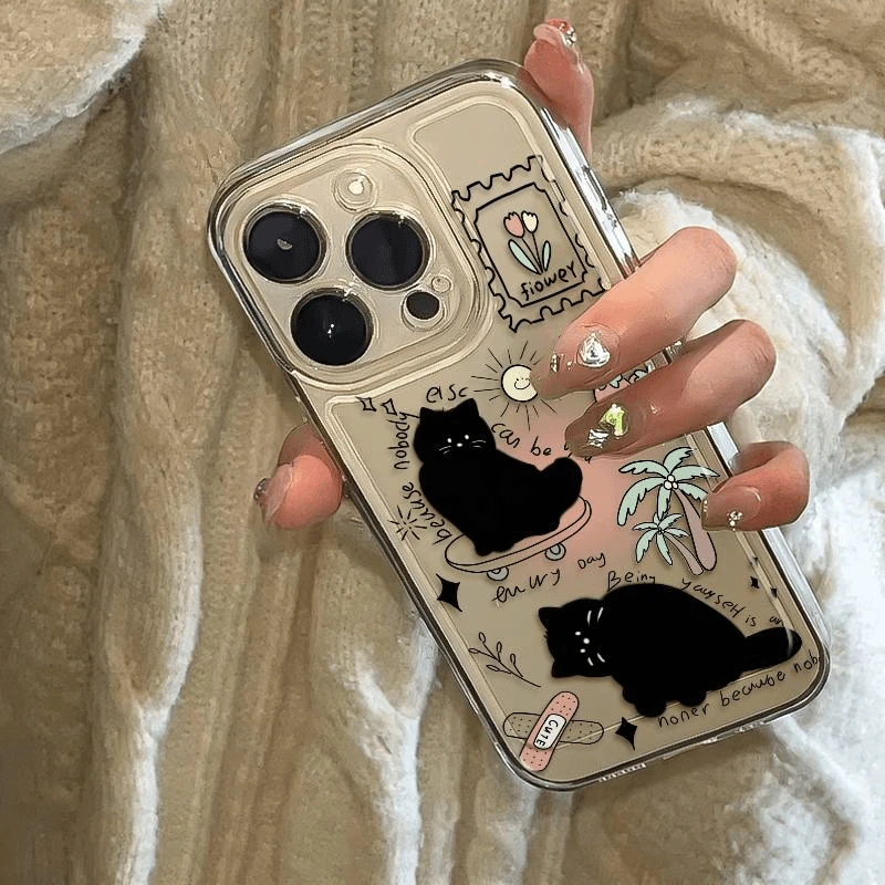 H椰树小黑猫适用iPhone苹果6plus手机壳14/11pro/13promax网红潮