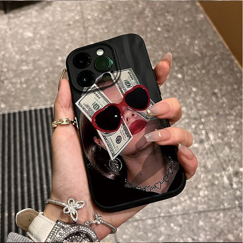 个性墨镜女孩苹果15promax褶皱手机壳iphone14全包13p防摔11/12xr
