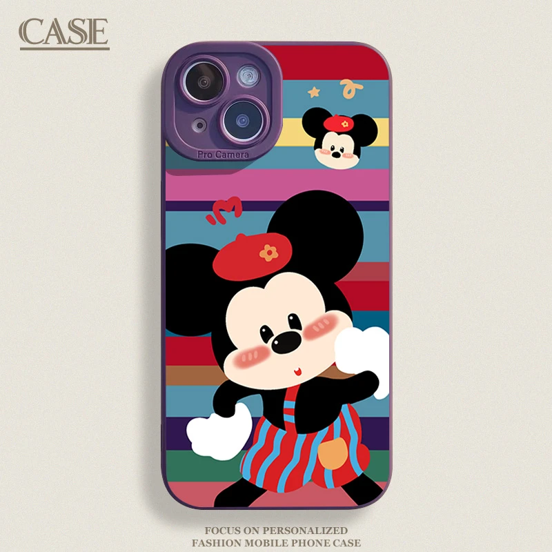 彩色条纹米奇适用iPhone16ProMax手机壳15苹果14硅胶13软12女11xs