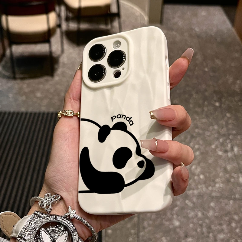 可爱熊猫苹果iphone15新年手机壳14promax褶皱13pro高级12全包x11