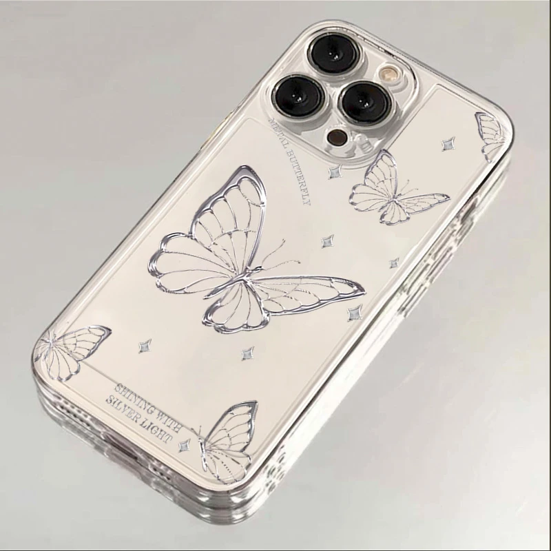 银色线条蝴蝶苹果15手机壳iphone14promax13硅胶12透明11全包XSXR