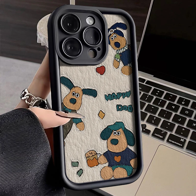 油画掌门狗适用iphone16苹果手机壳15promax金刚砂14软13全包1211