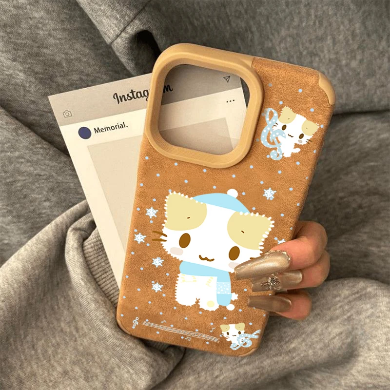 冬日雪花猫咪翻毛皮适用苹果1615promax手机壳iPhone13软12/11/14