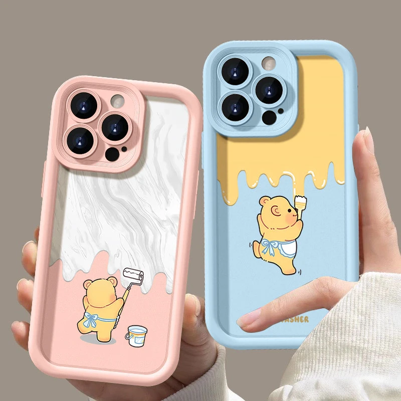 刷漆小熊适用于iphone16苹果手机壳15promax金刚砂1413全包1211