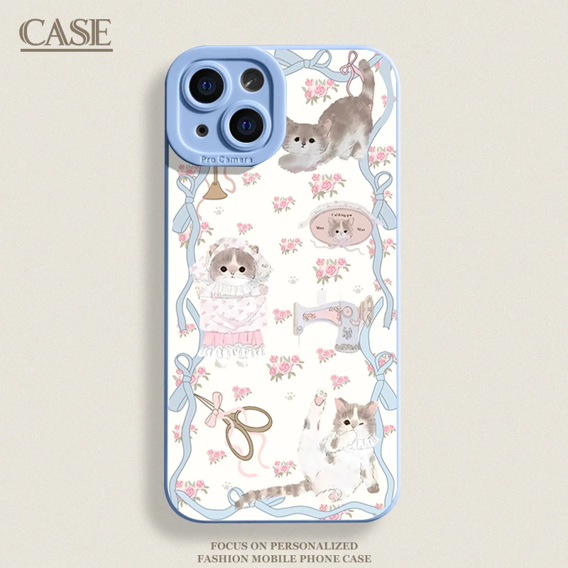 裁缝猫咪iPhone15ProMax手机壳14苹果13软硅胶12全包78p女11xs/xr