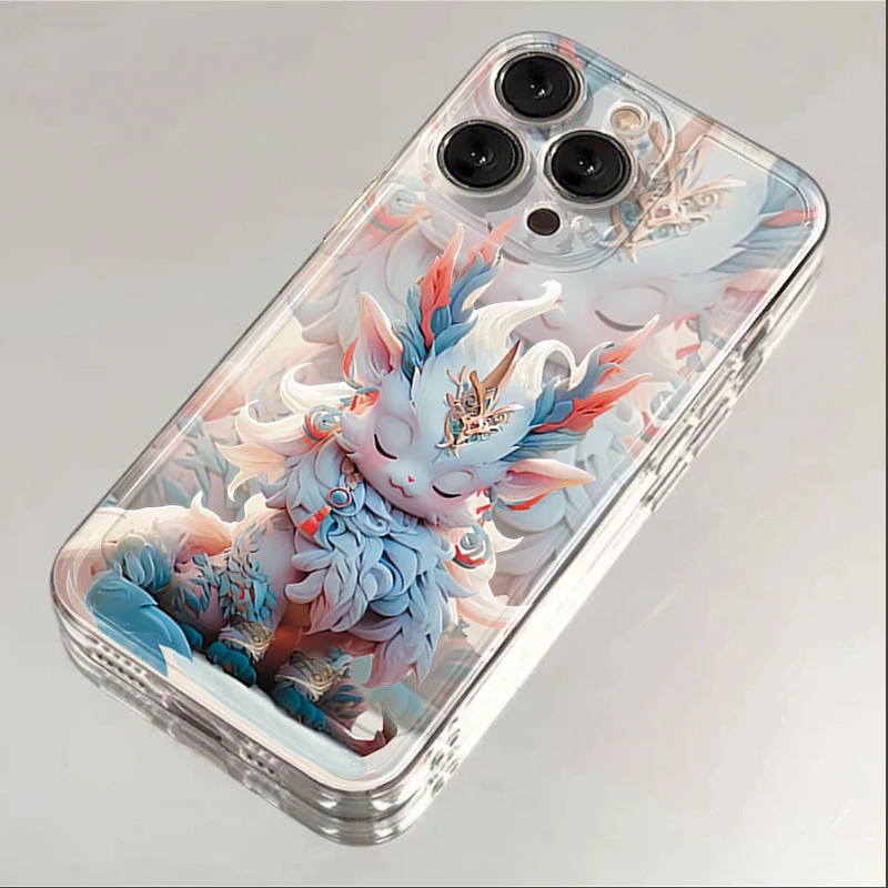 龙年白色麒麟苹果15手机壳iphone14promax13硅胶12透明11全包XSXR