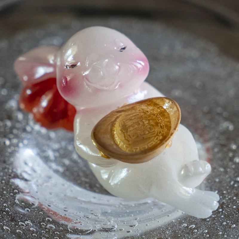 【静姐小院】茶宠摆件玻璃兔然有钱茶玩意可爱茶宠茶台装饰（Q0362）