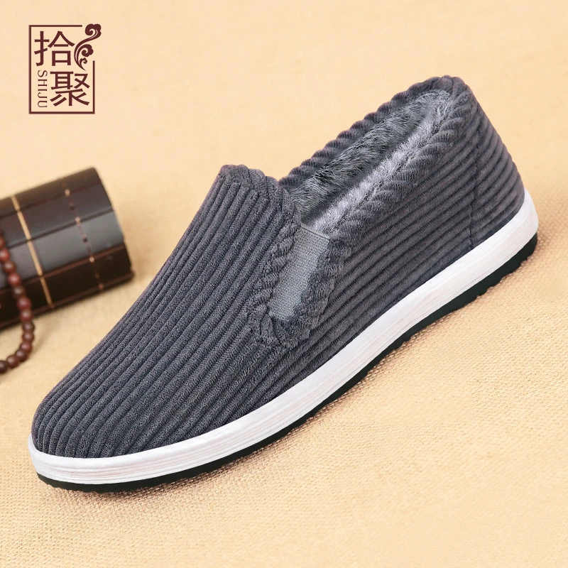 冬季老北京布鞋男士保暖加绒男鞋舒适中老年爸爸鞋千层底黑色棉鞋
