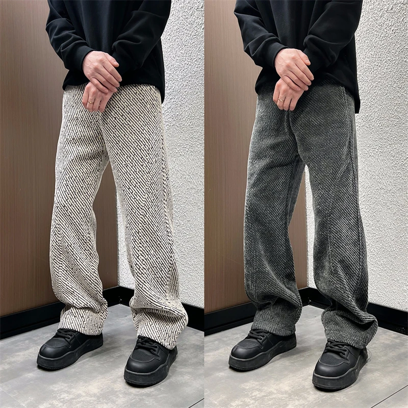 2024冬季男士加绒宽松直筒高级感休闲裤潮流时尚百搭垂感高街长裤