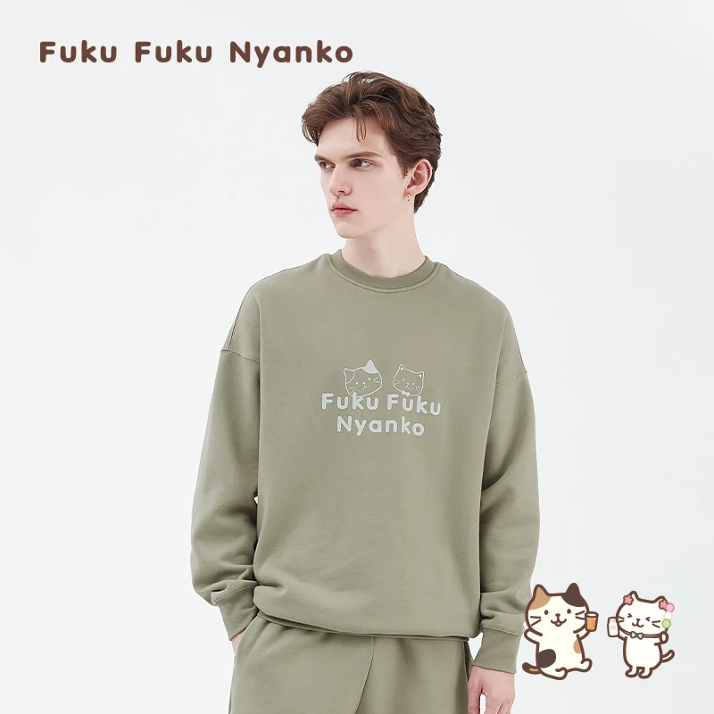 Hapins圆领新款2023冬季长袖加绒印花加厚潮流宽松情侣装卫衣秋冬