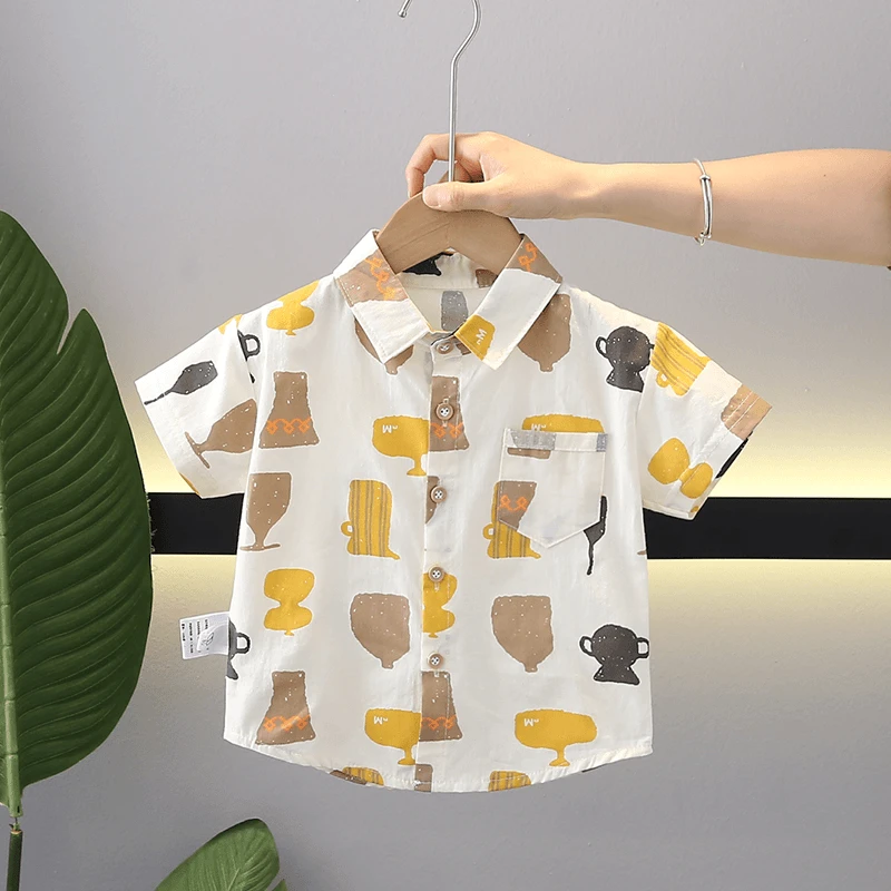 宝宝洋气衬衫韩版上衣儿童短袖薄款小童夏季衬衣男童帅气婴儿夏装
