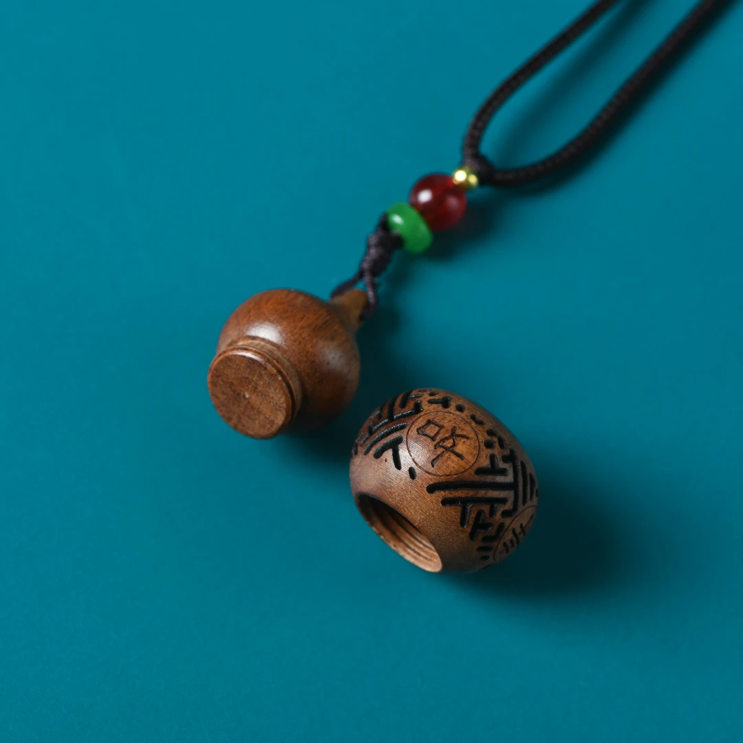 花梨木镂空精雕小葫芦香囊脖挂+玫瑰蜜制香丸小陶罐装