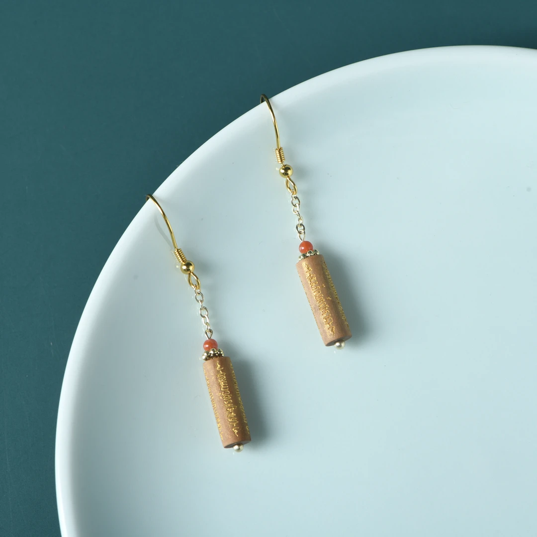 【备用链接，直播不要用】（木带宝）印度老山檀香耳坠五条长筒珠耳坠