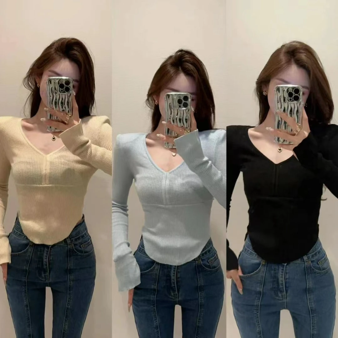 米娜家【韩妹狙击】V领百搭显瘦针织毛衣，毛衣会起球，介意勿拍