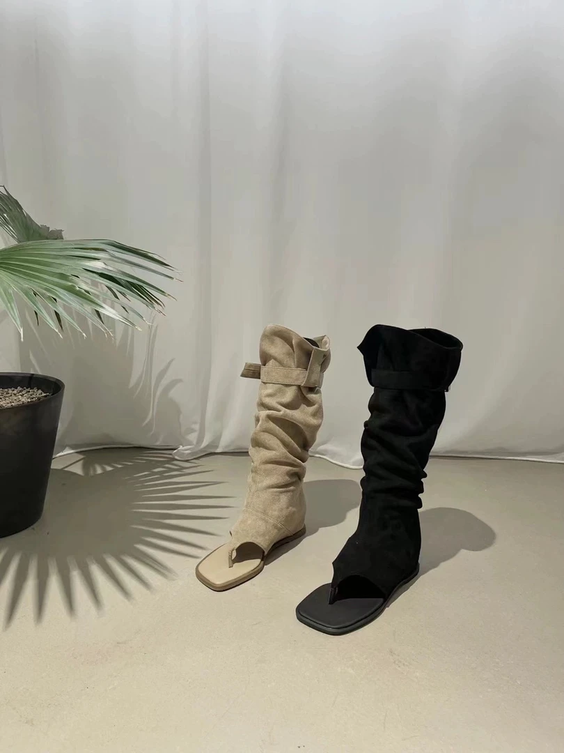 米娜家夏季夹趾人字凉靴两穿辣妹堆堆凉靴