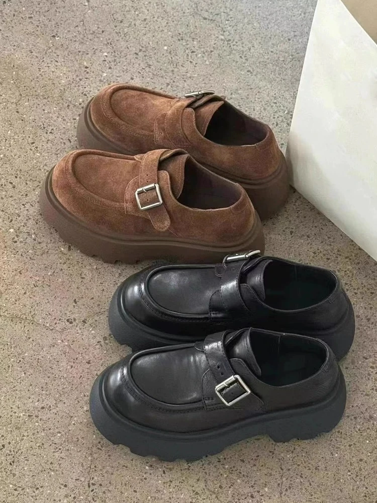 米娜家【原地增高】复古英伦风百搭厚底松糕休闲鞋