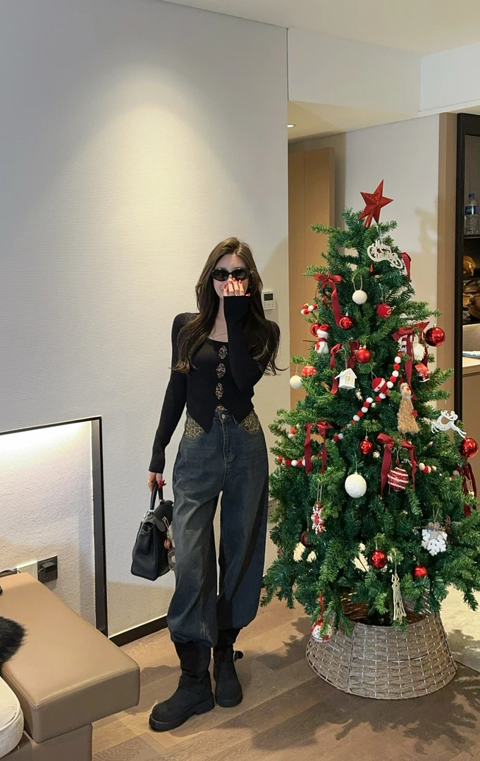 米娜家【自带小设计感~】豹纹吊带针织衫两件套