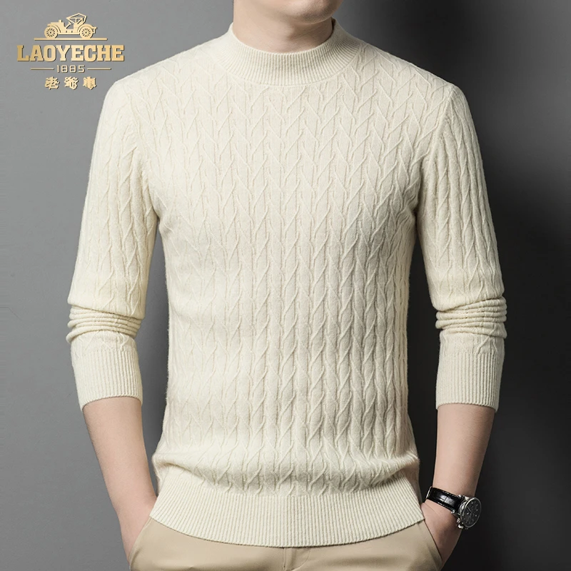 LAOYECHE/老爷车100%纯羊毛衫男士高档正品冬季加厚保暖羊毛衫
