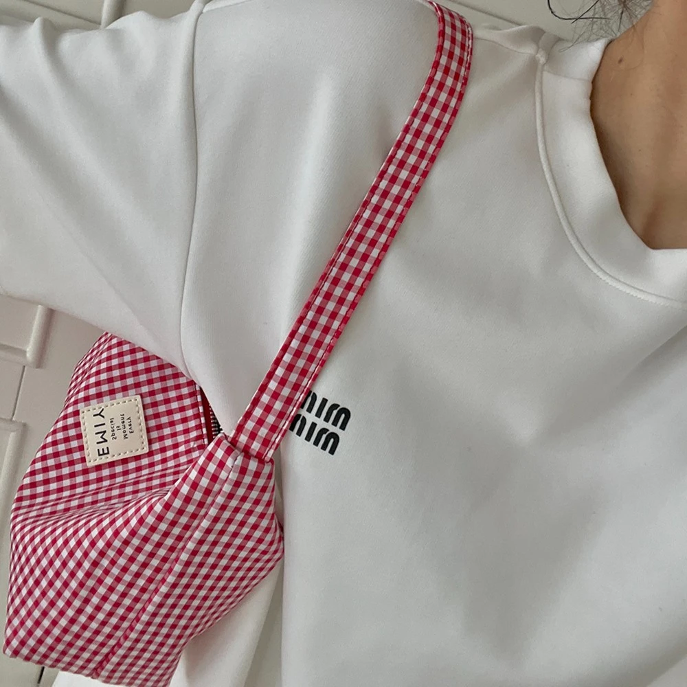 乖巧格纹腋下包单肩布袋韩版百搭手提小包包ins超火推荐轻便女