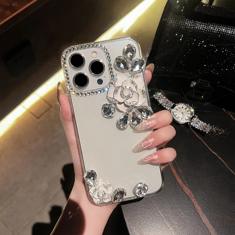 苹果15promax手机壳x高档iPhone14奢华xr山茶花水钻11/13/12pro壳