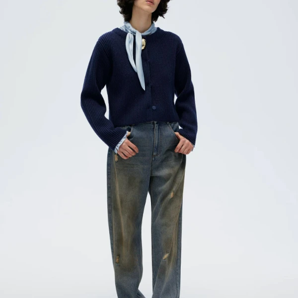 ICE DUST【景致买手店】24秋冬 水洗做旧脏脏破洞直筒阔腿牛仔裤