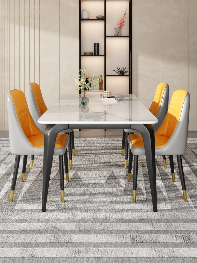 大象腿岩板餐桌家用吃饭简约轻奢现代岩板餐桌奶油风极简带底板