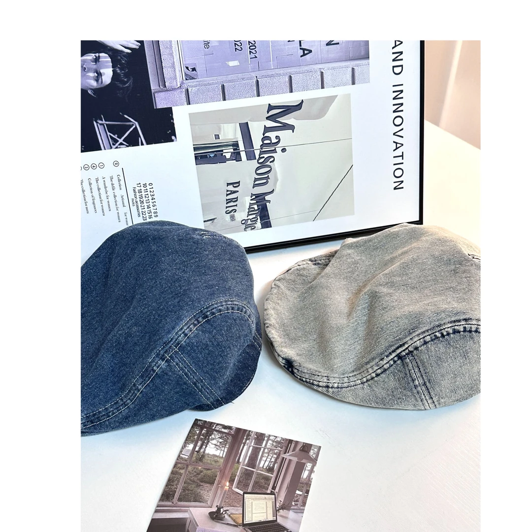 2024新款纯色水洗牛仔复古前进帽子甜酷反戴街头风百搭小众贝雷帽