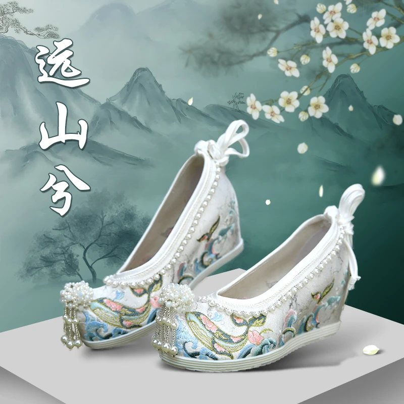 原创古风设计内增高浅口透气百搭绣花鞋/汉服鞋坡跟布鞋女809-277