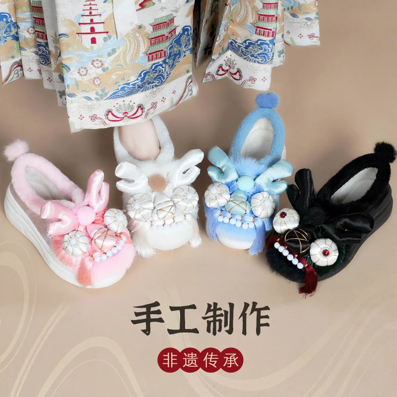 【真毛厚底龙头棉鞋】新款龙头鞋民族风高跟虎头鞋手工民族风1913-2