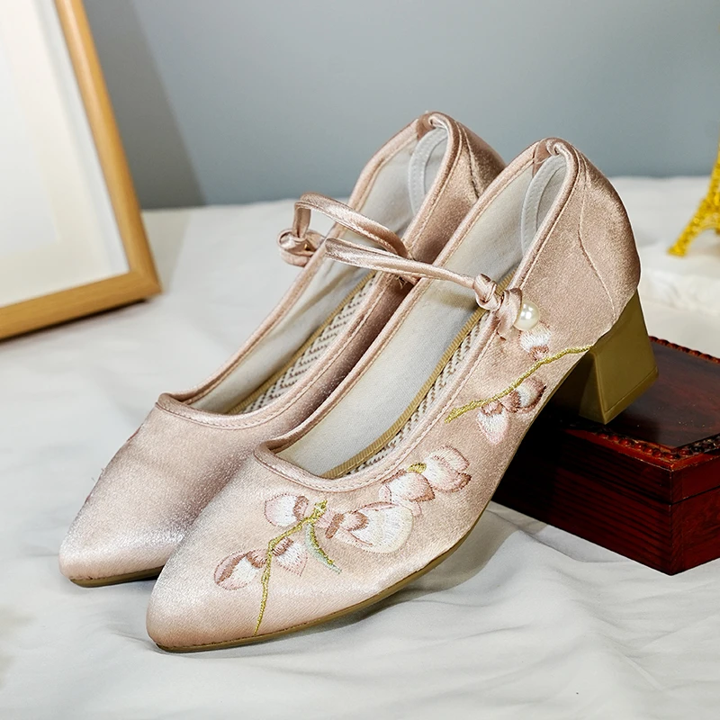 《金枝》春新款原创尖头旗袍鞋民族风新中式古风国潮高跟鞋7527-11