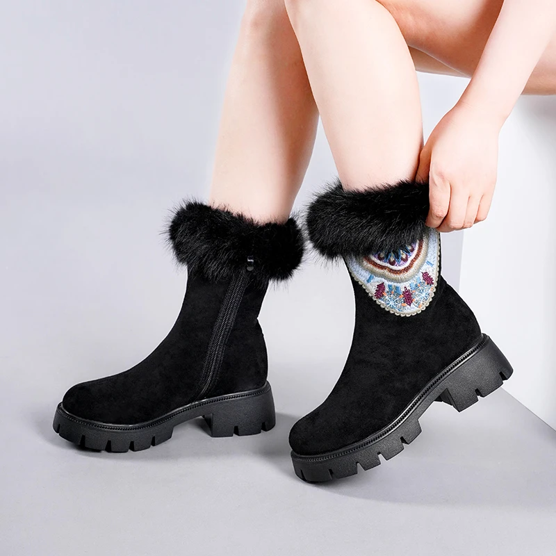 新款中筒手工刺绣立体装饰国风高靴中国风绣花布鞋女2829-10