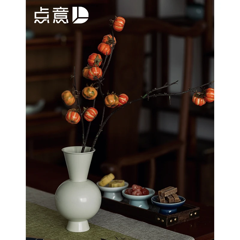 花瓶摆件客厅插花小号台面干花白色陶瓷中古景德镇新中式简约鲜花