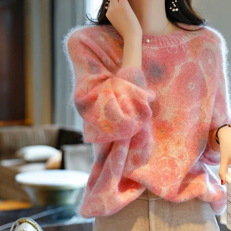 宽松粉色毛衣秋冬女装2025新款慵懒高级感海马毛打底衫针织上衣秋