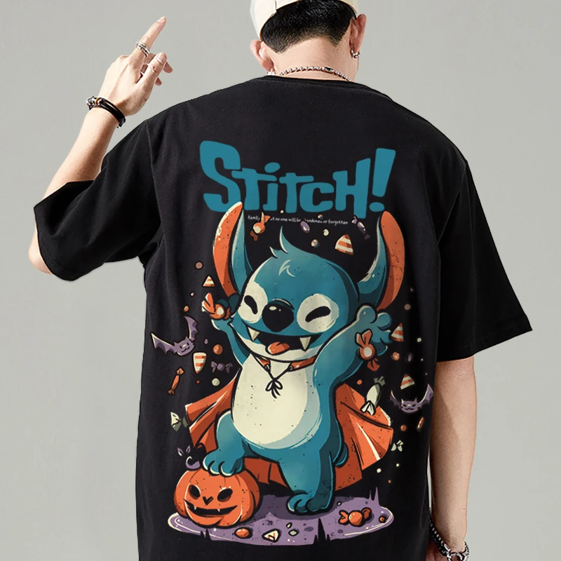 史迪仔联名短袖T恤男史迪奇大码加肥体恤衫oversize休闲运动半袖