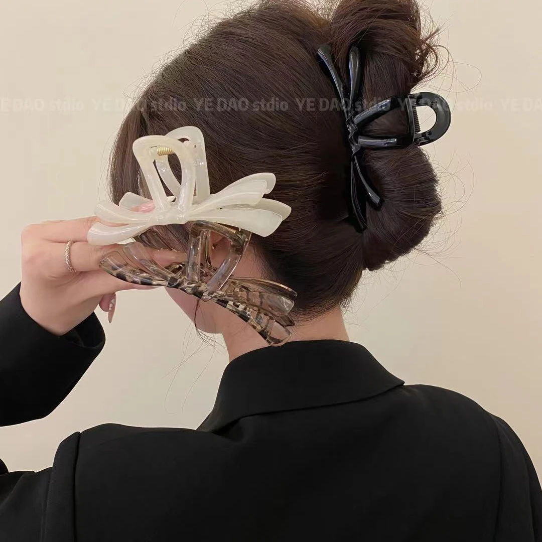 韩国夏季新款果冻冰透蝴蝶结发夹甜美气质后脑勺黑色蝴蝶结发夹