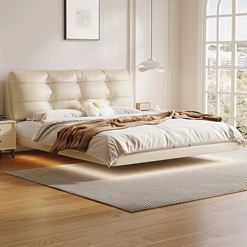 仙女悬浮床真皮床网红床主卧床双人床奶油风简约软床云朵软包床