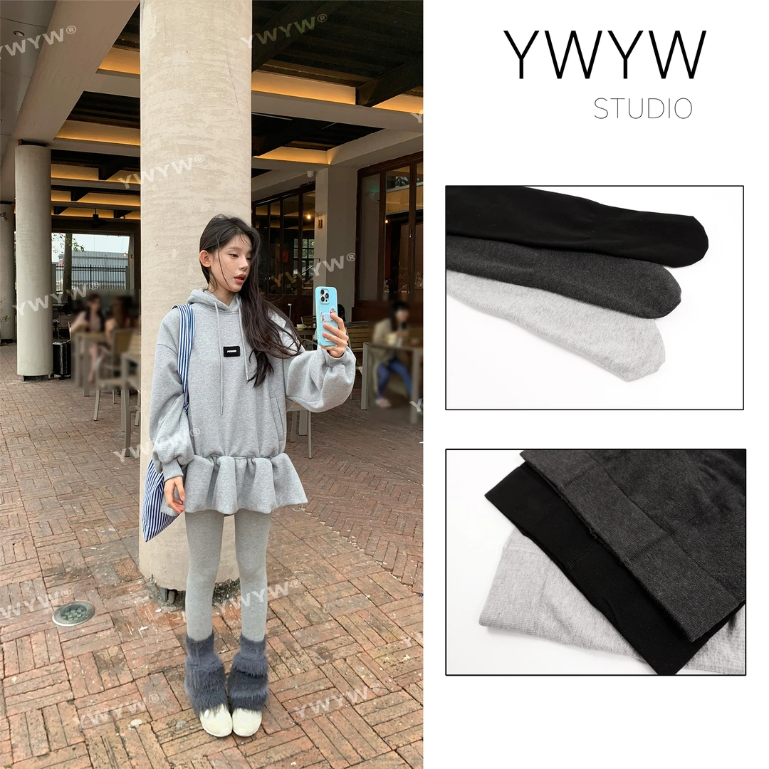 【YWYW24F/W】高腰提臀亲肤裸感鲨鱼裤保暖紧身连脚瑜伽裤袜