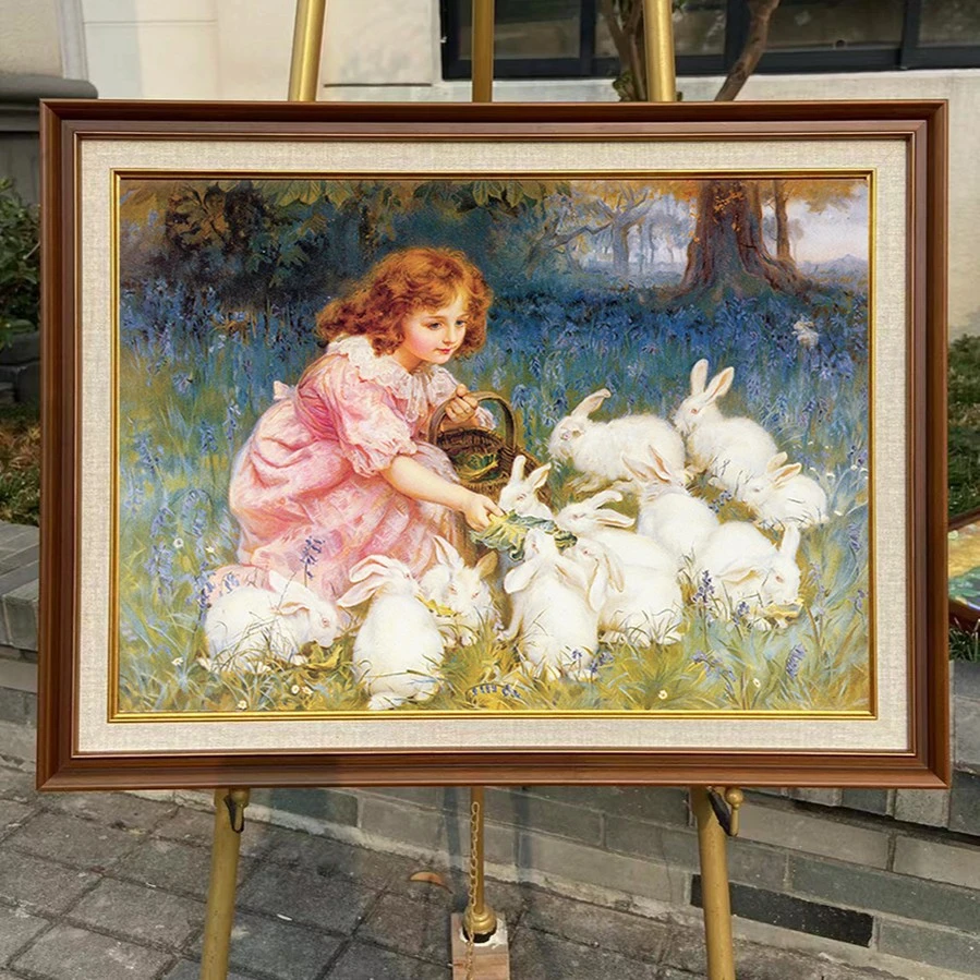 电表箱挂画欧式美式风格油画小白兔客厅餐厅卧室小孩房间儿童房画